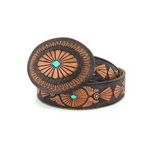 Tooled Leather Western Boho Belt Medium